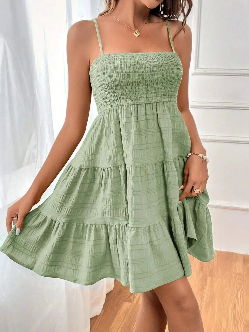 Smocked Tiered Cami Dress - Charmdeals