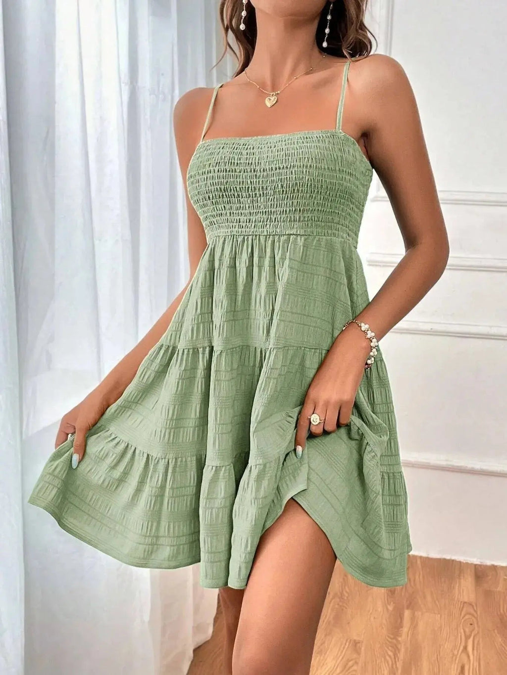 Smocked Tiered Cami Dress - Charmdeals