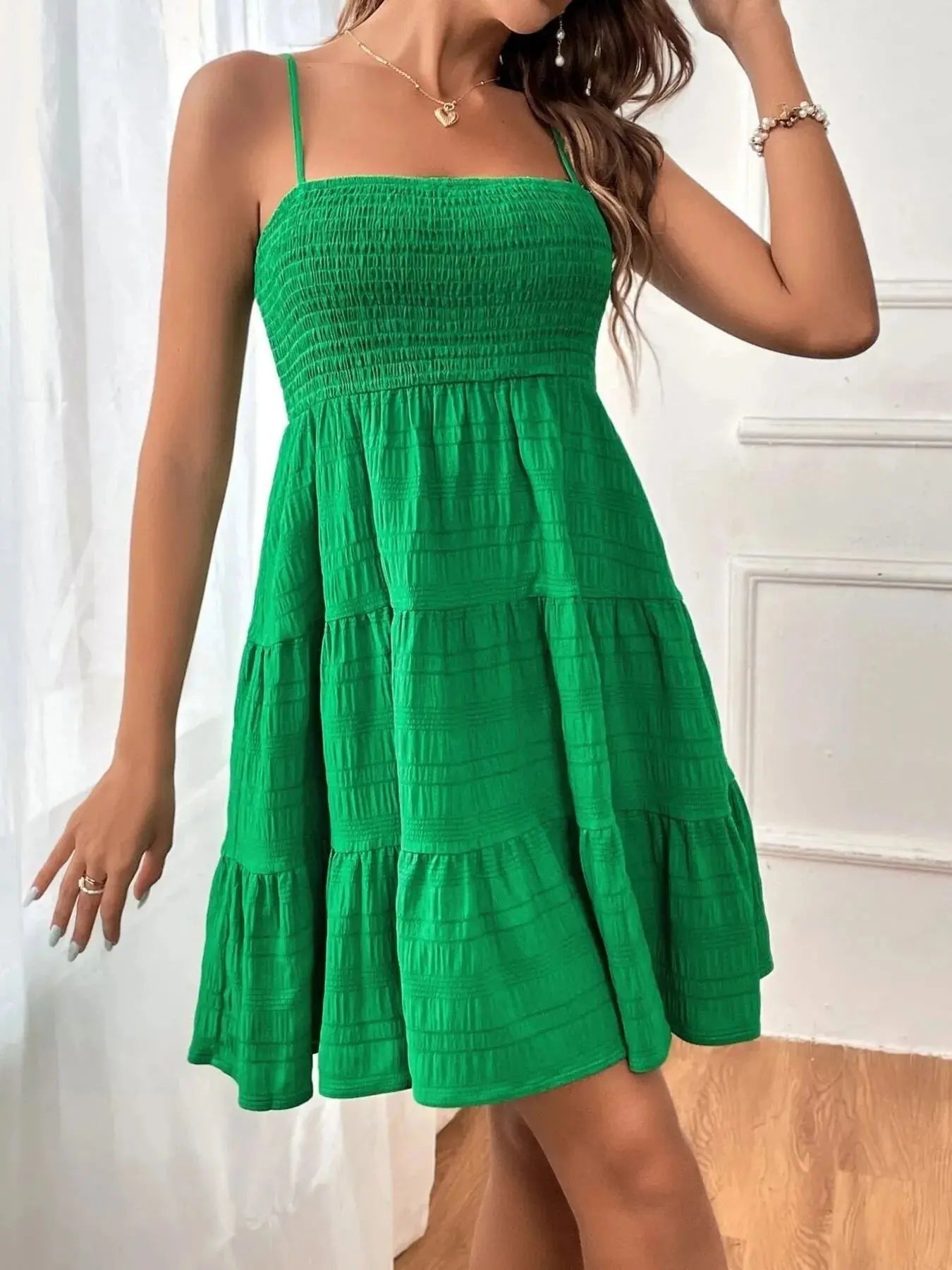 Smocked Tiered Cami Dress - Charmdeals