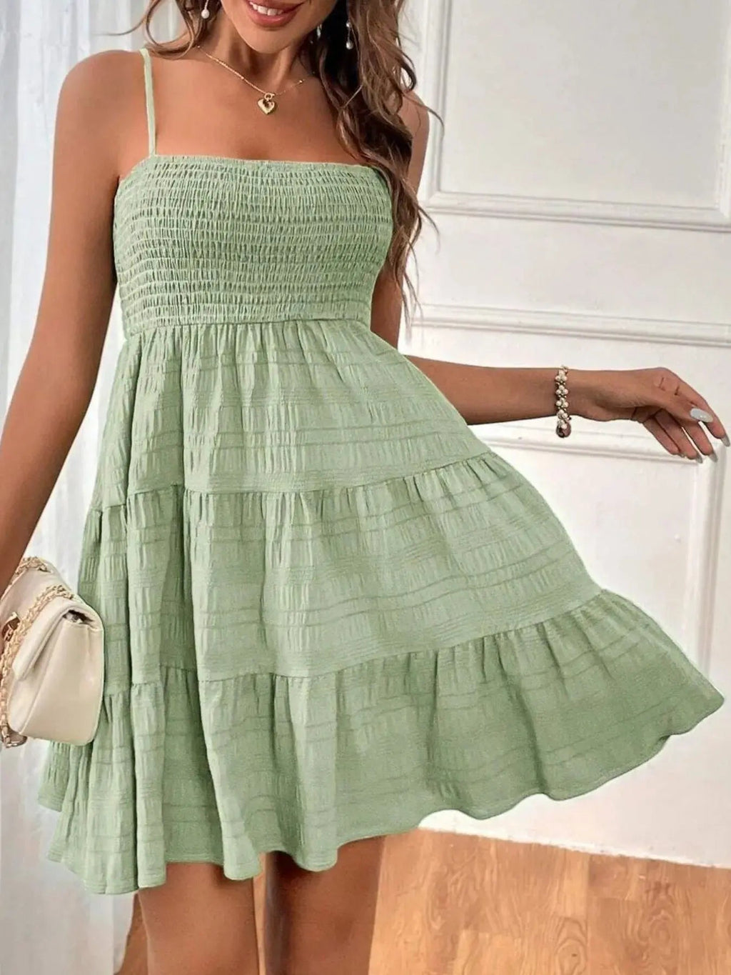 Smocked Tiered Cami Dress - Charmdeals