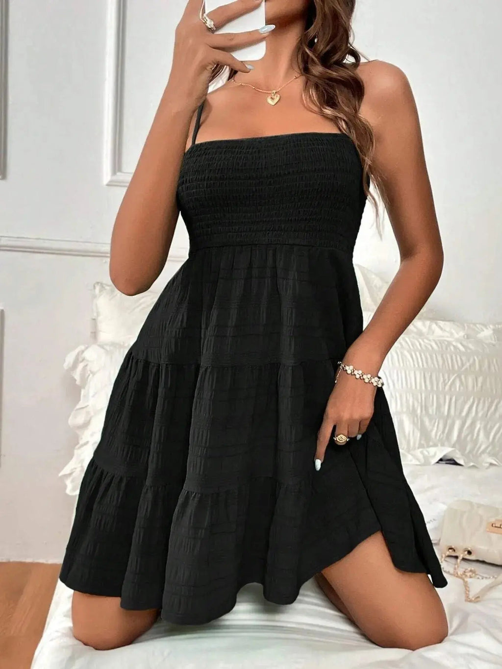 Smocked Tiered Cami Dress - Charmdeals