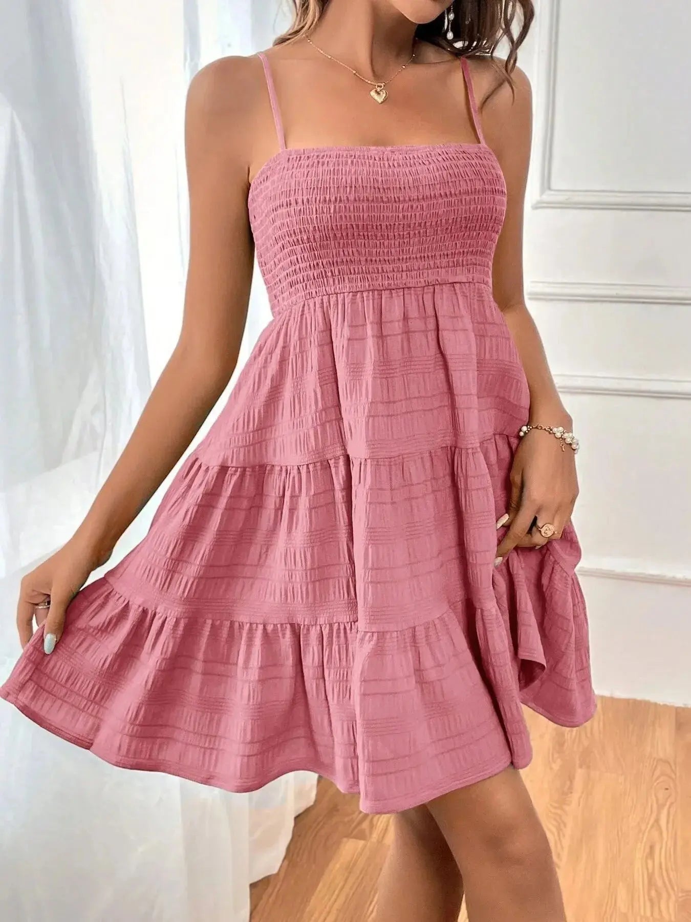 Smocked Tiered Cami Dress - Charmdeals