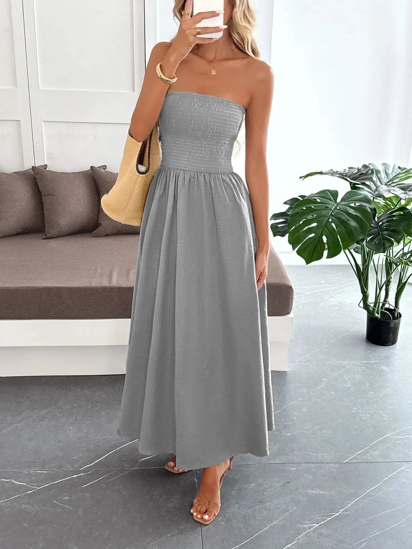 Smocked Tube Maxi Dress - Charmdeals