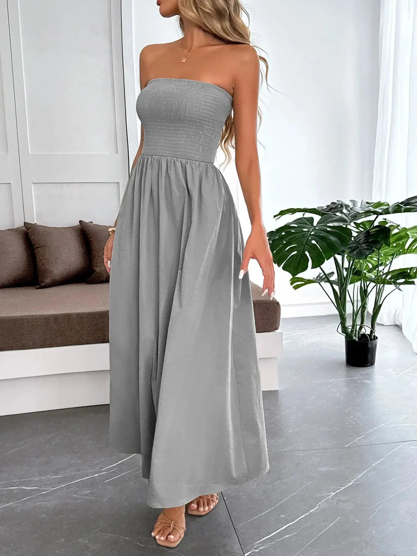 Smocked Tube Maxi Dress - Charmdeals