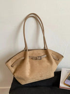 Solid Color Buckle Tote Bag - Charmdeals
