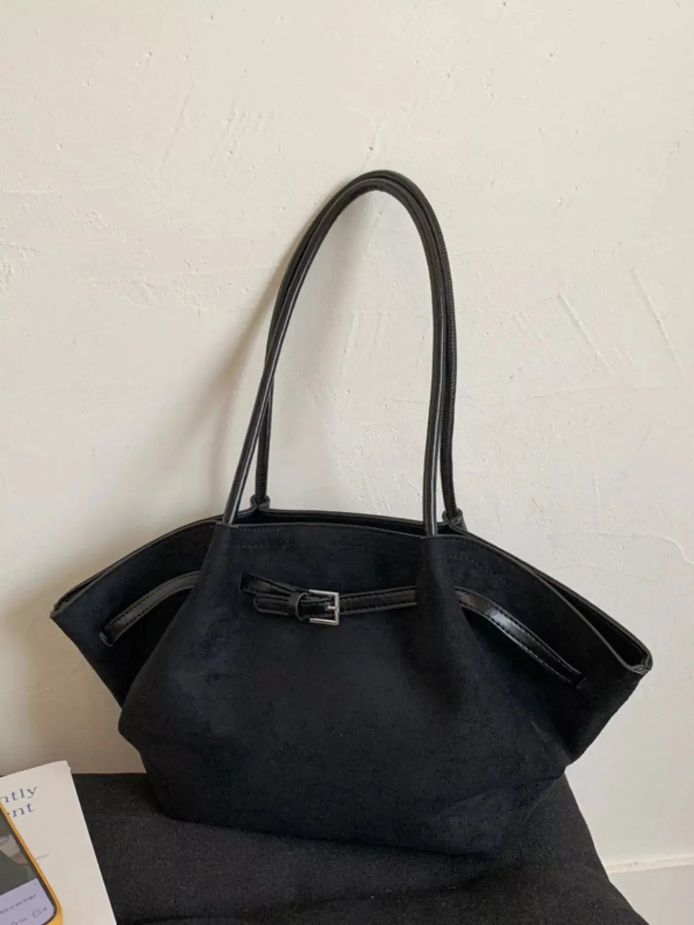 Solid Color Buckle Tote Bag - Charmdeals