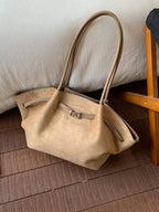 Solid Color Buckle Tote Bag - Charmdeals