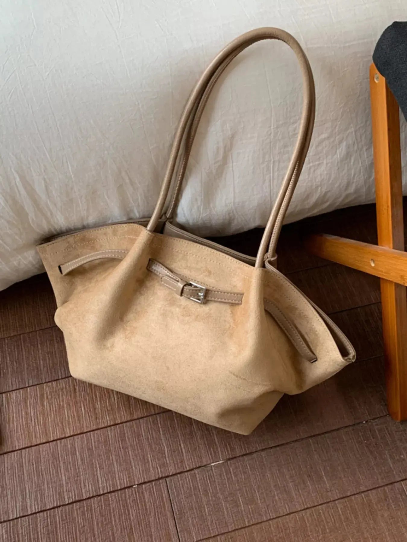 Solid Color Buckle Tote Bag - Charmdeals