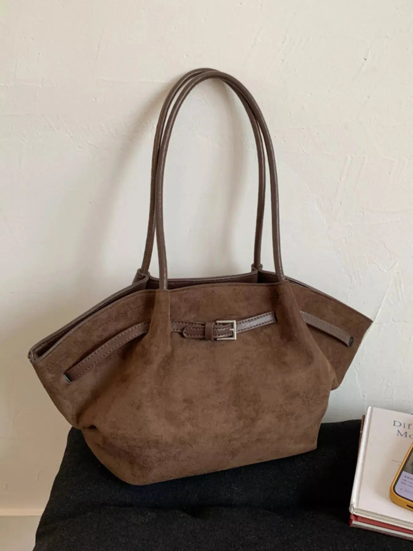 Solid Color Buckle Tote Bag - Charmdeals