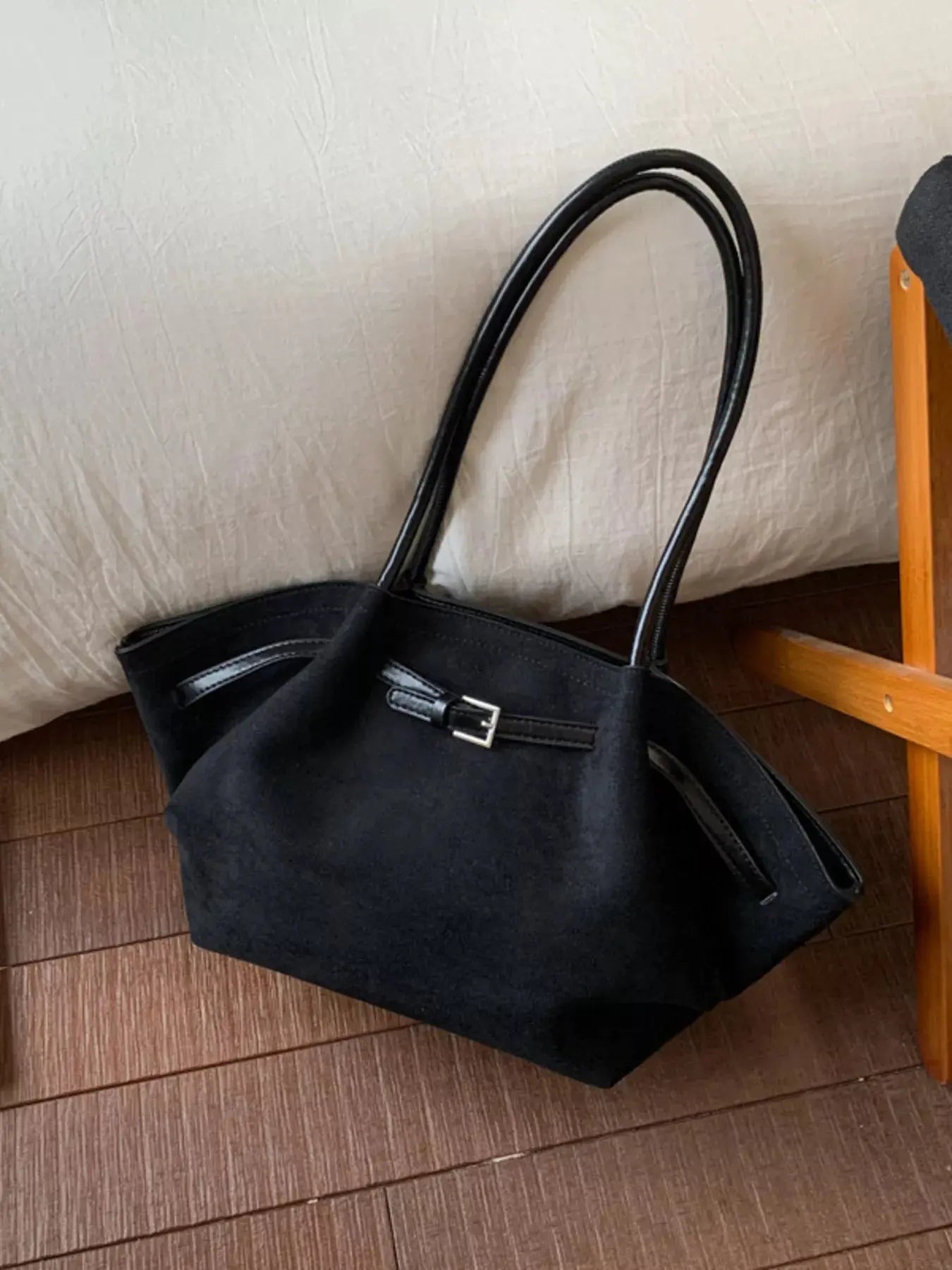 Solid Color Buckle Tote Bag - Charmdeals