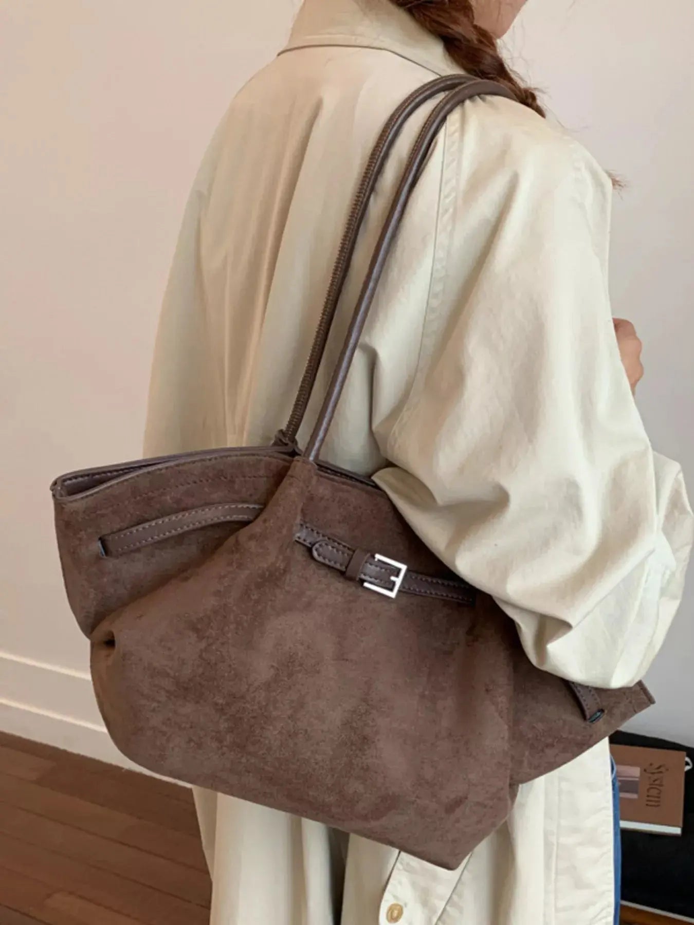 Solid Color Buckle Tote Bag - Charmdeals