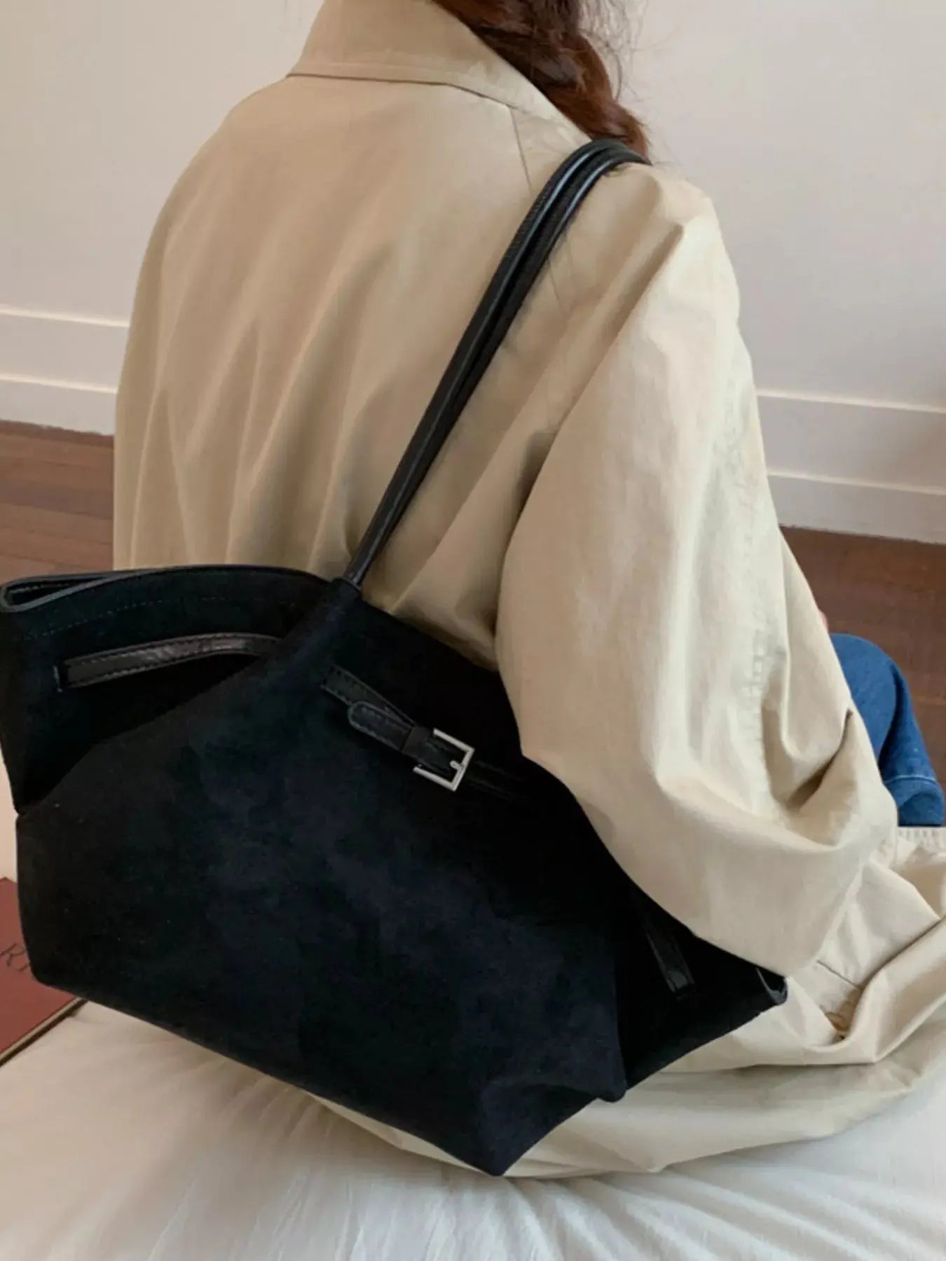 Solid Color Buckle Tote Bag - Charmdeals