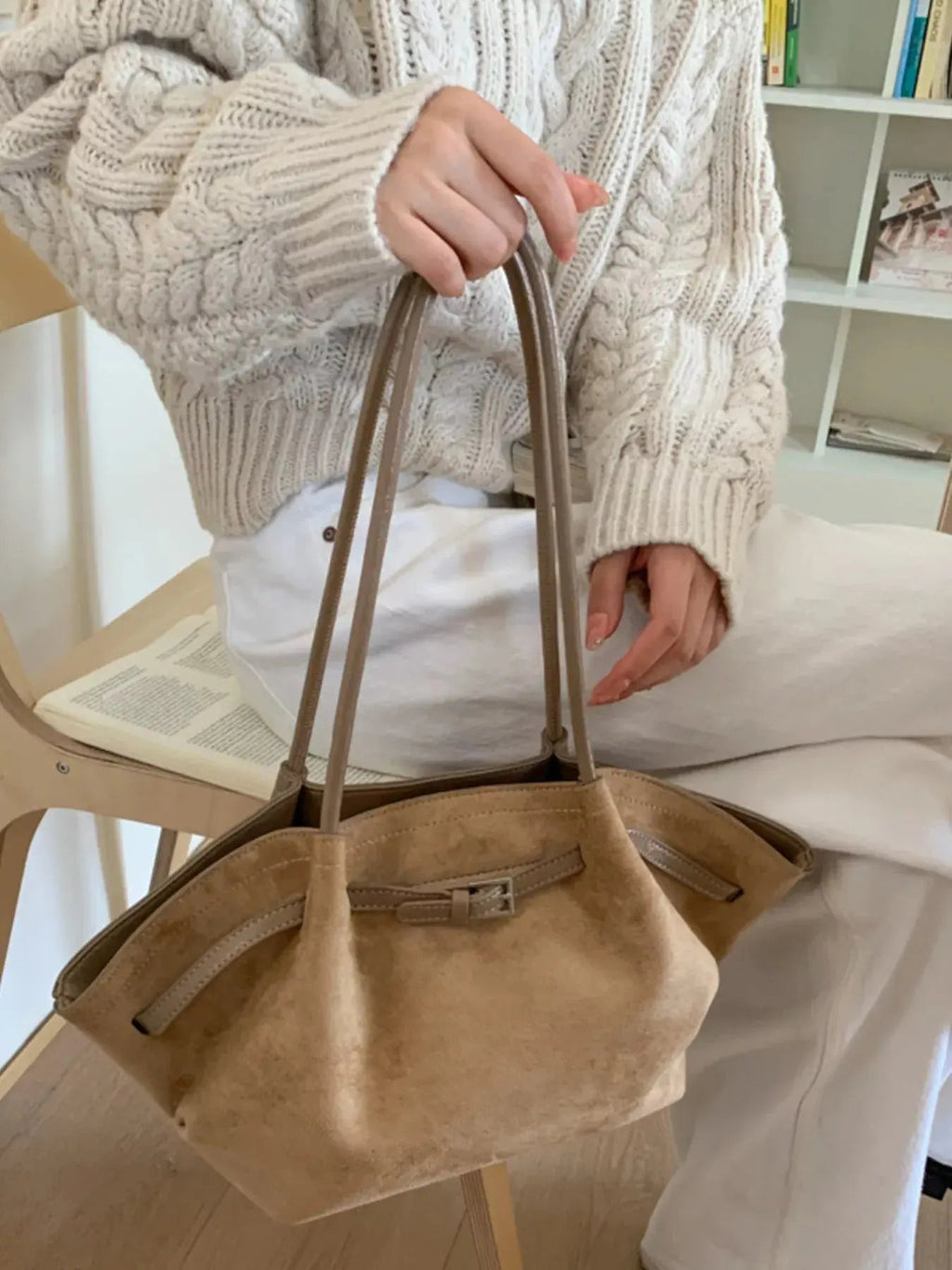 Solid Color Buckle Tote Bag - Charmdeals
