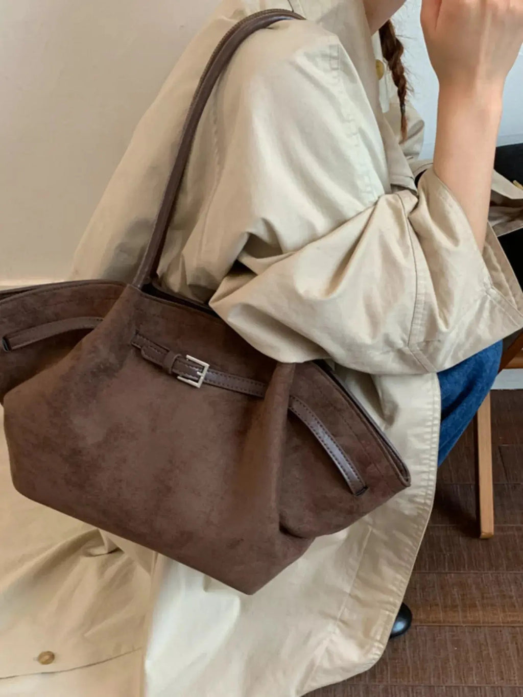 Solid Color Buckle Tote Bag - Charmdeals