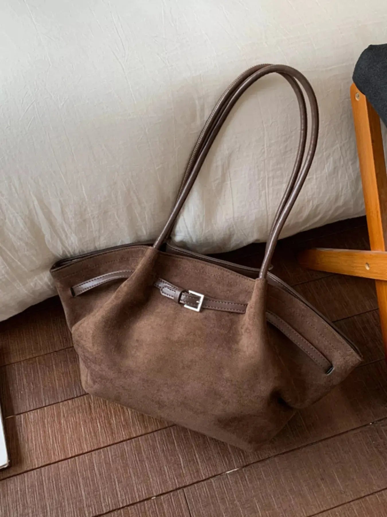 Solid Color Buckle Tote Bag - Charmdeals
