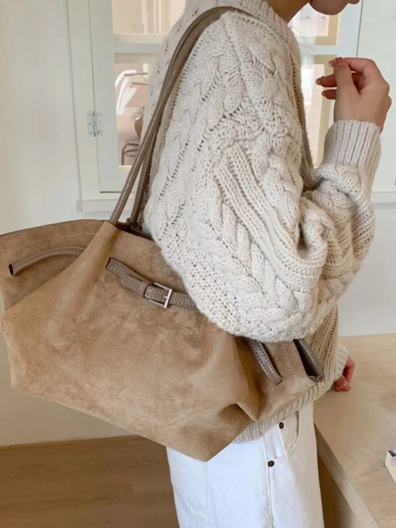 Solid Color Buckle Tote Bag - Charmdeals