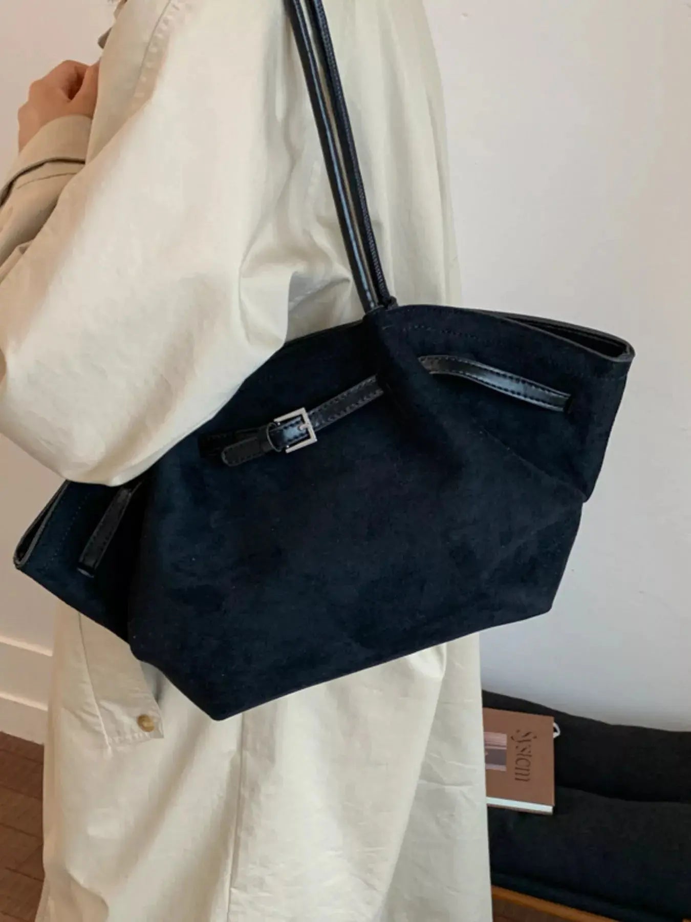 Solid Color Buckle Tote Bag - Charmdeals