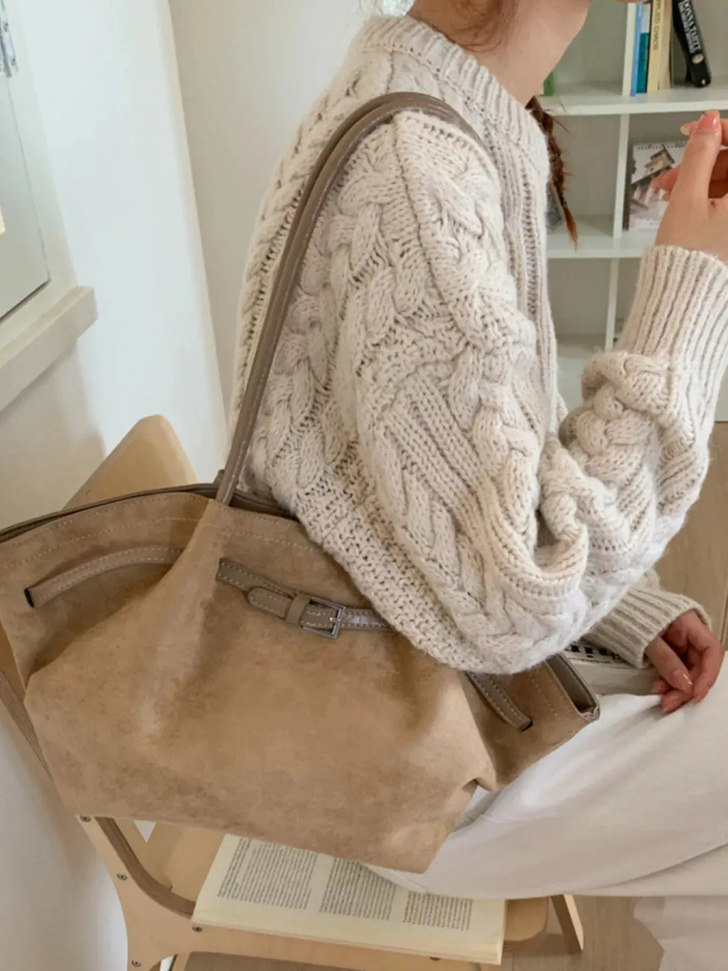 Solid Color Buckle Tote Bag - Charmdeals