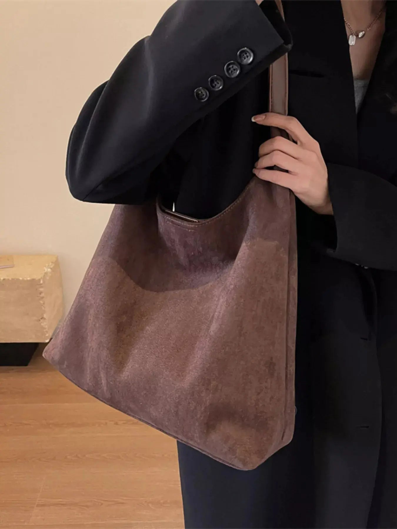 Solid Color Casual Suede Handbag - Charmdeals