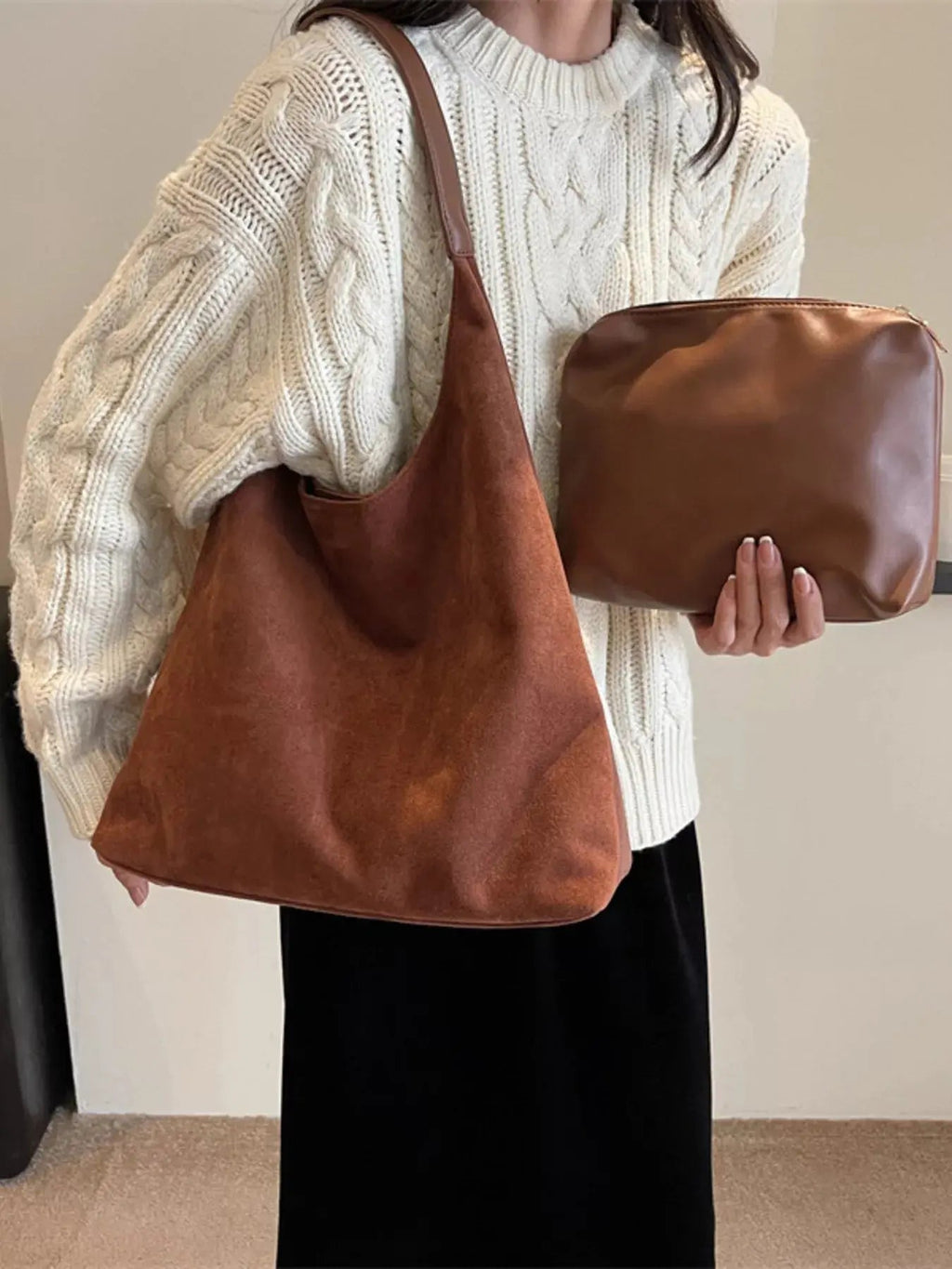 Solid Color Casual Suede Handbag - Charmdeals