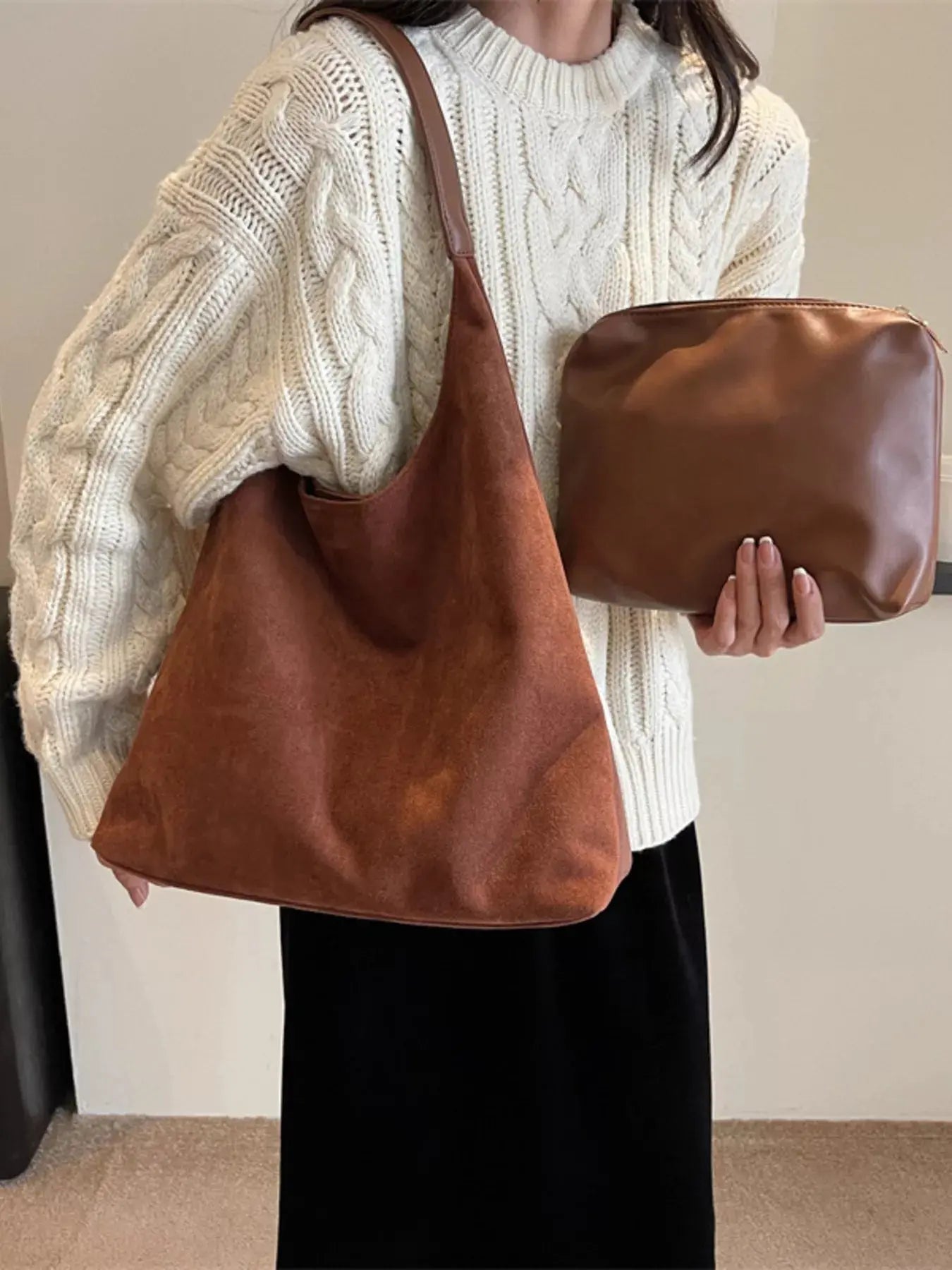 Solid Color Casual Suede Handbag - Charmdeals