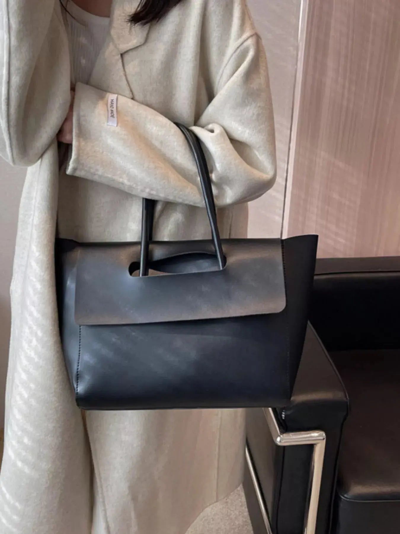 Solid Color Leather Handbag - Charmdeals