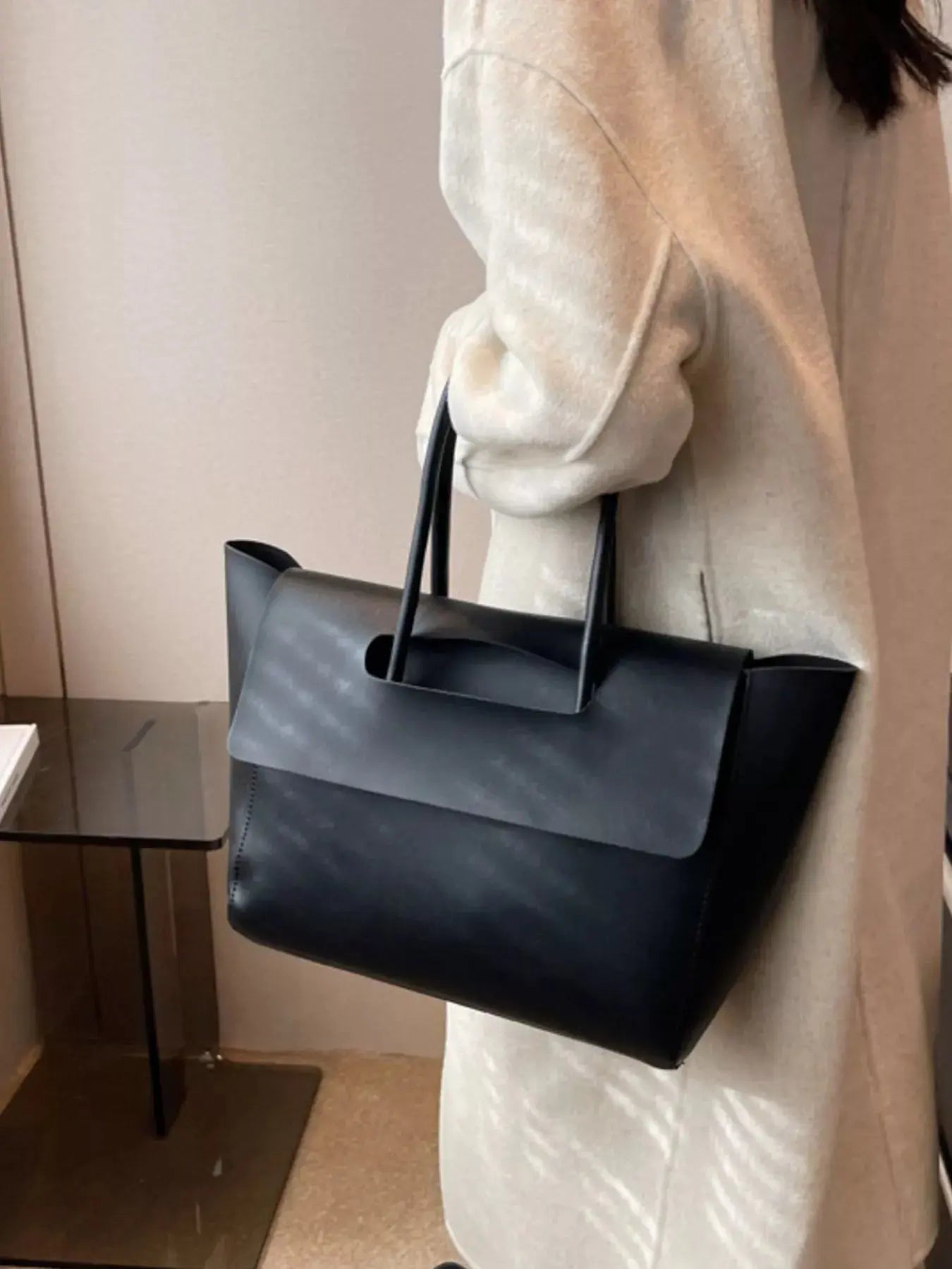 Solid Color Leather Handbag - Charmdeals