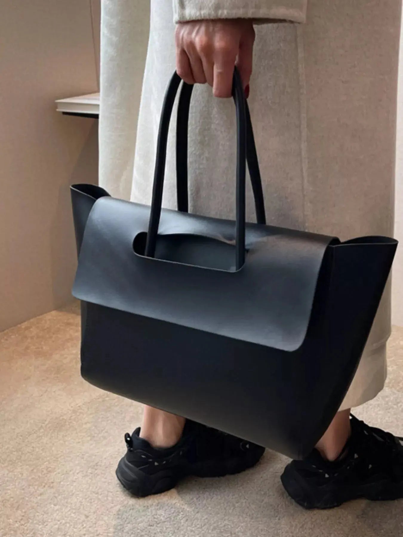 Solid Color Leather Handbag - Charmdeals