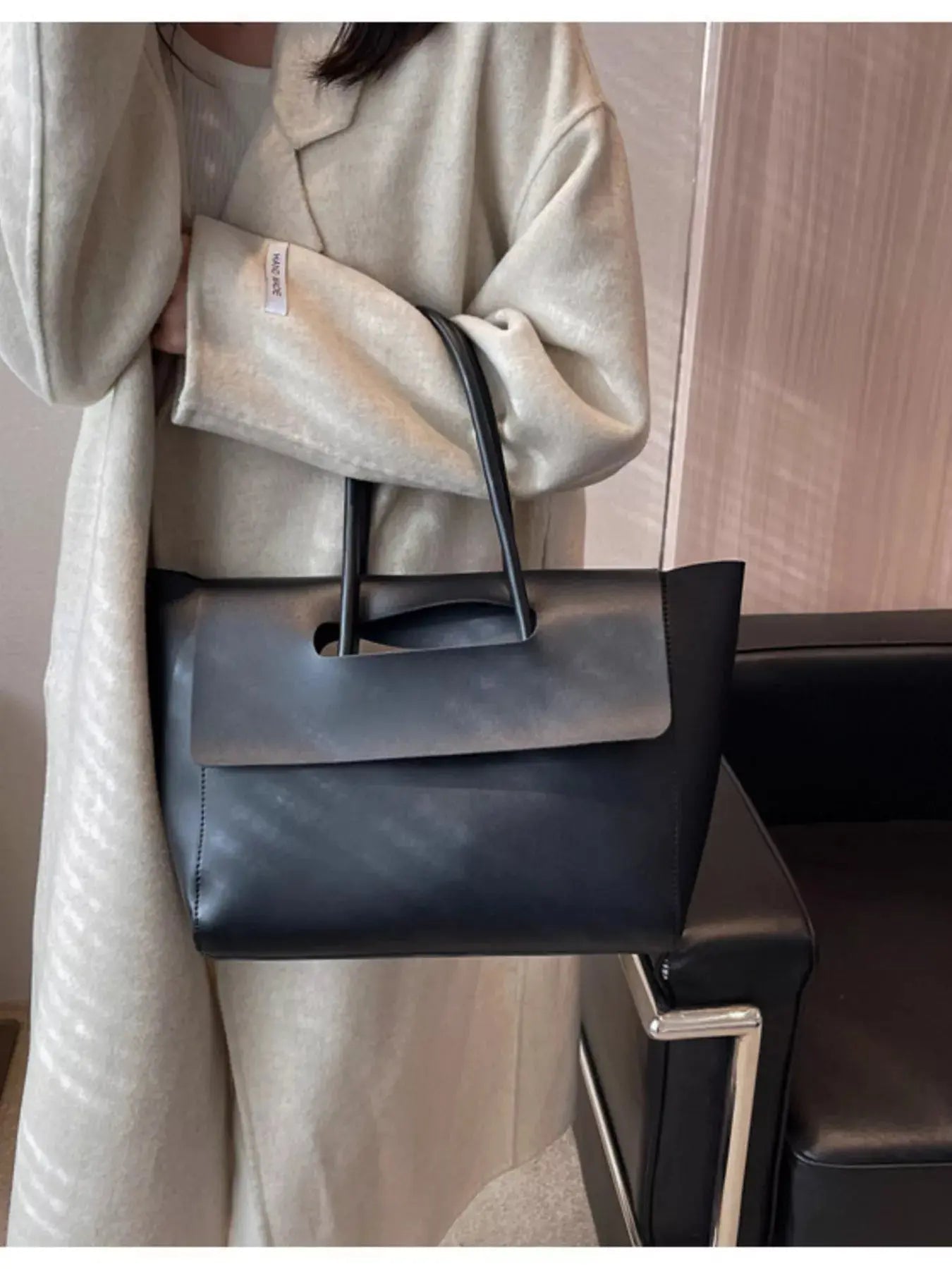 Solid Color Leather Handbag - Charmdeals