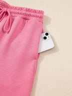 Solid Color Zip Up Hoodie Drawstring Loose Pants Set - Charmdeals
