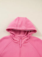 Solid Color Zip Up Hoodie Drawstring Loose Pants Set - Charmdeals