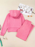 Solid Color Zip Up Hoodie Drawstring Loose Pants Set - Charmdeals