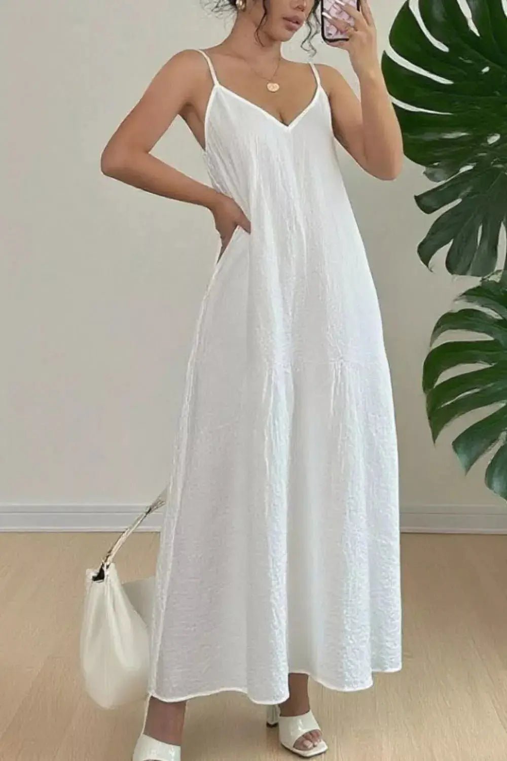 Spaghetti Strap V - Neck Maxi Dress - Charmdeals