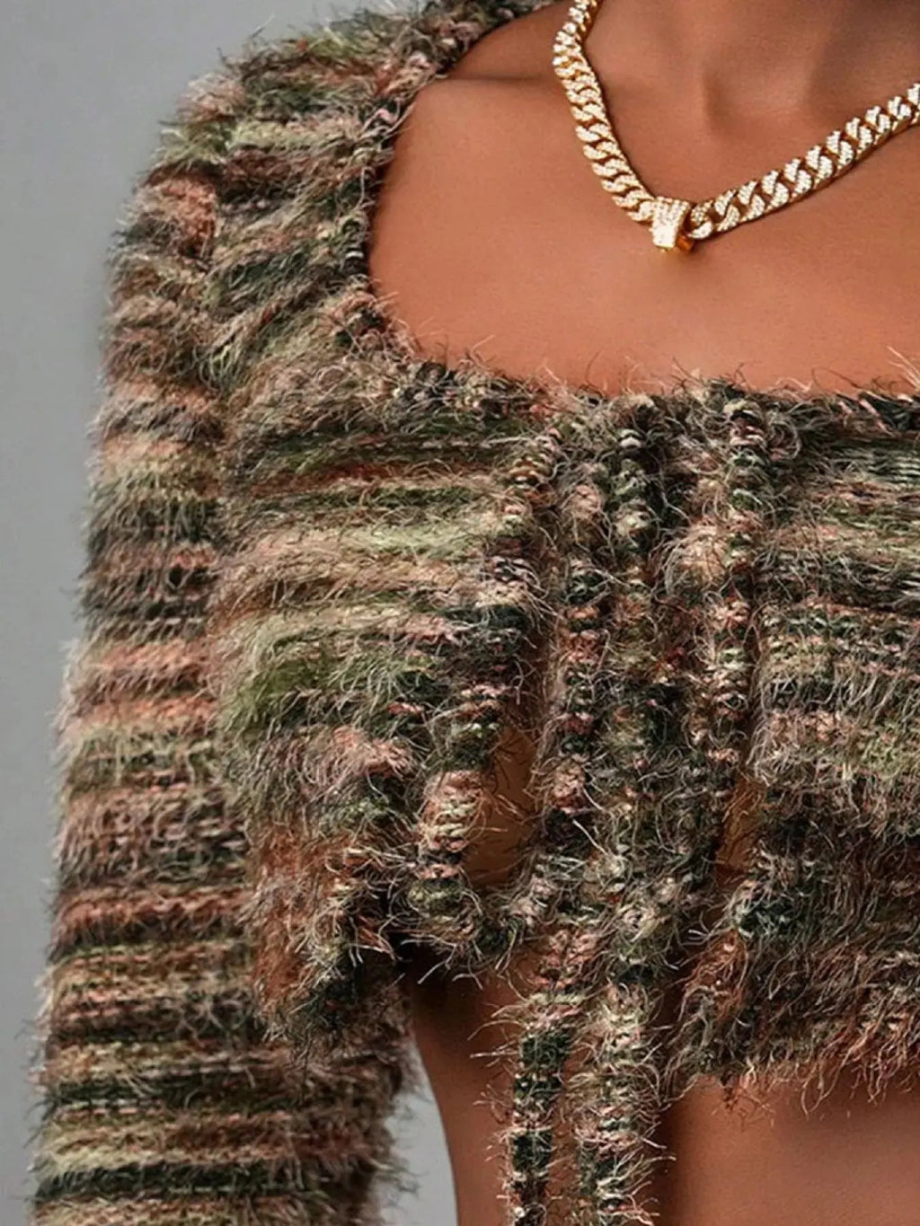 Square Neck Crop Top and Shorts Sweater Set - Charmdeals