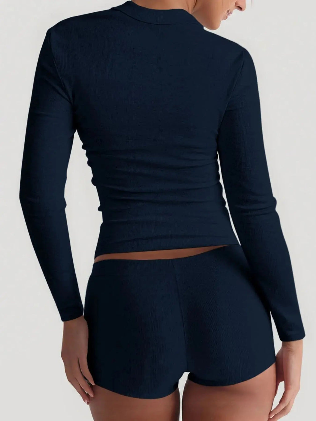 Square Neck Long Sleeve Top and Shorts Set - Charmdeals