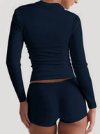 Square Neck Long Sleeve Top and Shorts Set - Charmdeals