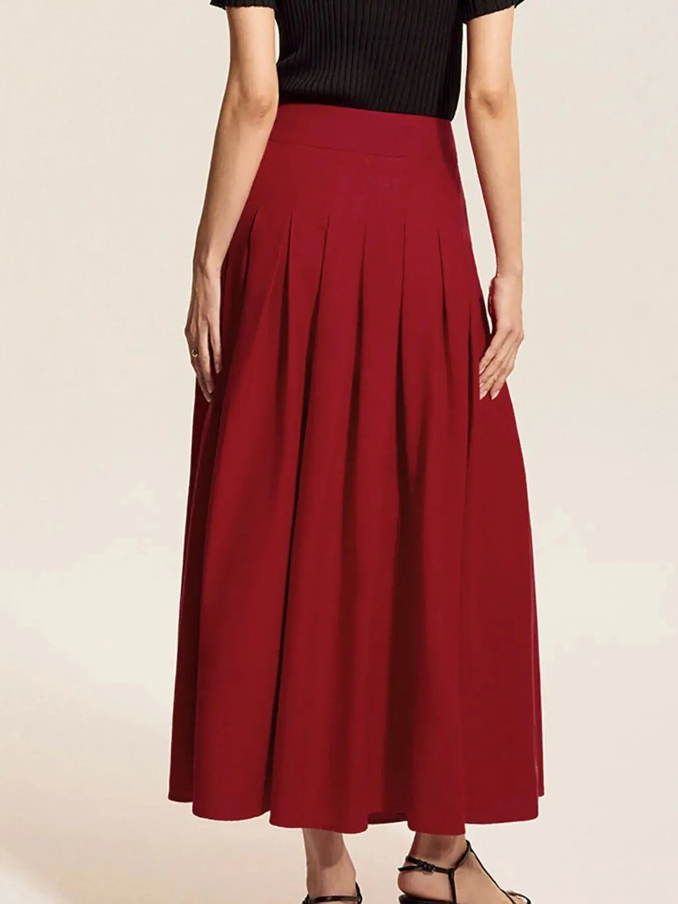 Square Neck Tank and Pleated Slit Skirt Set - Charmdeals
