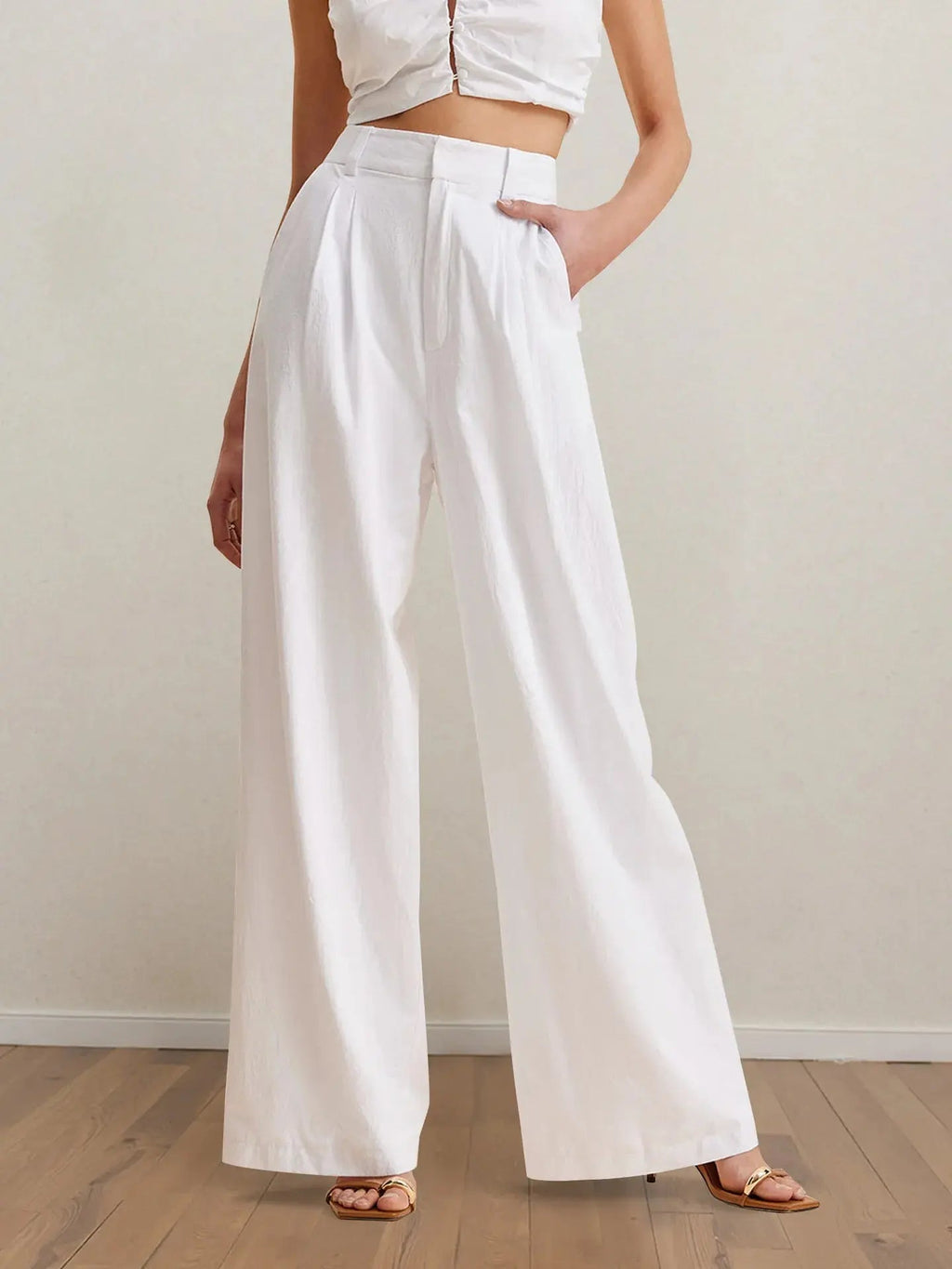 Strapless Peplum Top and Wide Leg Pants Set - Charmdeals
