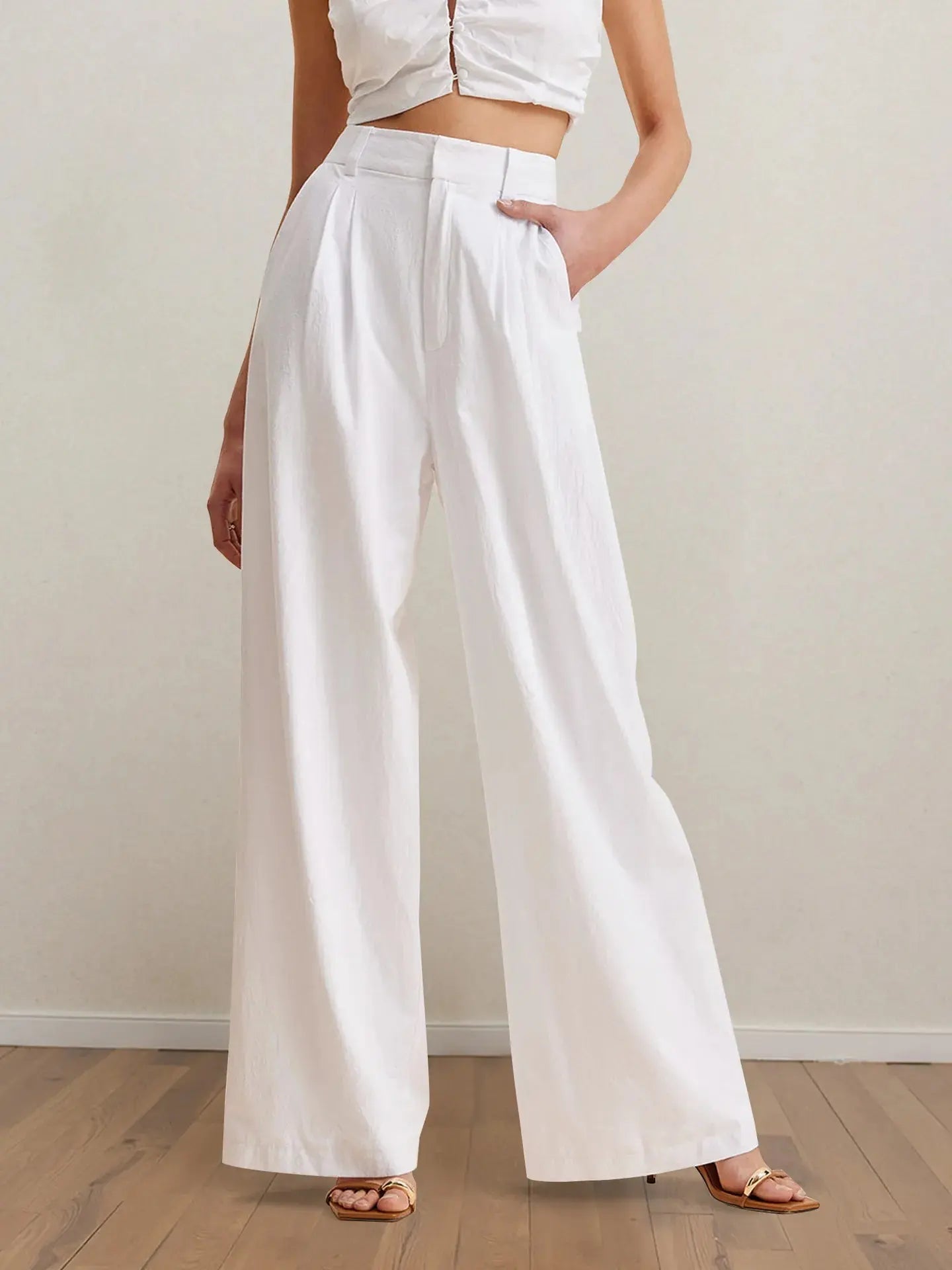 Strapless Peplum Top and Wide Leg Pants Set - Charmdeals