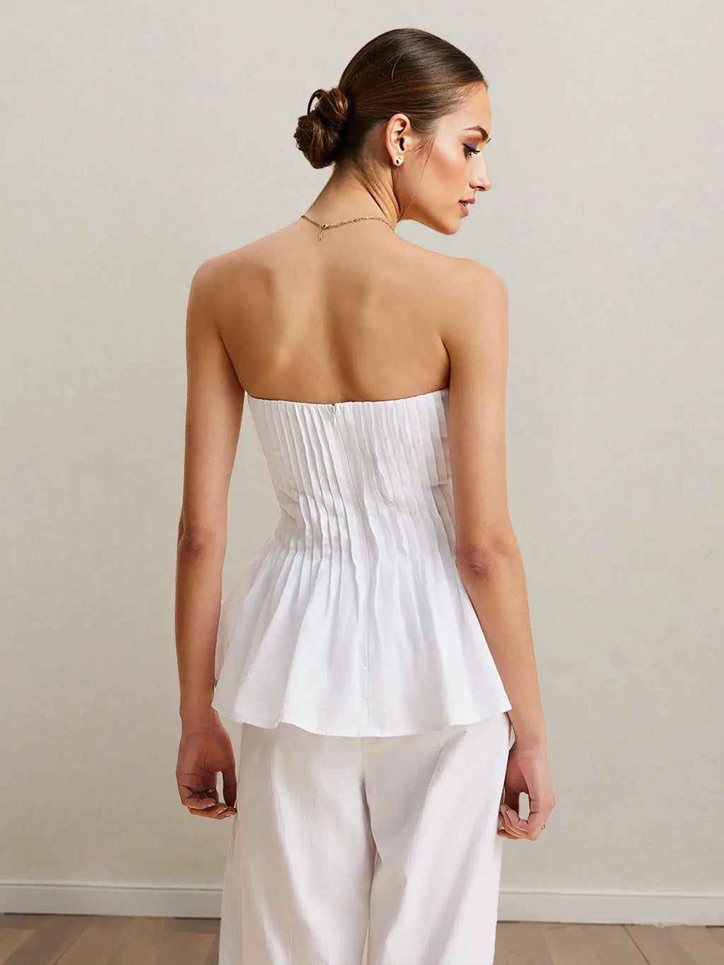 Strapless Peplum Top and Wide Leg Pants Set - Charmdeals