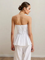 Strapless Peplum Top and Wide Leg Pants Set - Charmdeals