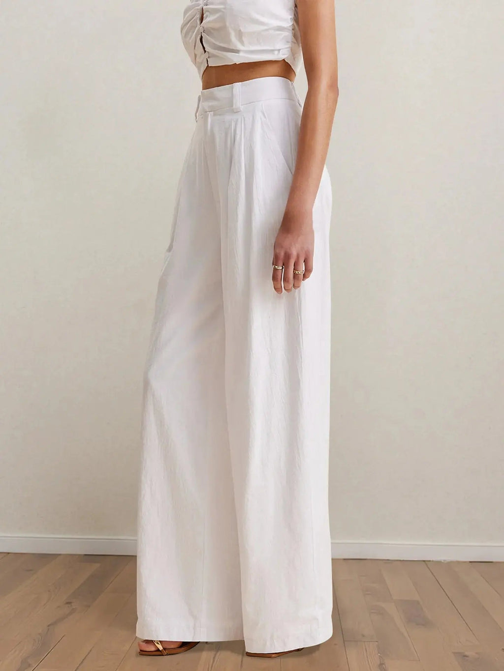 Strapless Peplum Top and Wide Leg Pants Set - Charmdeals