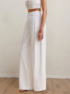 Strapless Peplum Top and Wide Leg Pants Set - Charmdeals