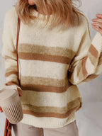 Stripe Exposed Seam Drop Shoulder Knit Baggy Sweater - Charmdeals