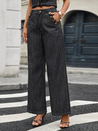 Striped Button Down Tank and Pants Denim Set - Charmdeals