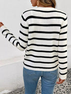 Striped Button - Front Cardigan - Charmdeals