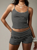 Striped Cropped Cami and Shorts Set - Charmdeals