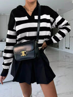 Striped Dropped Shoulder Knit Top - Charmdeals