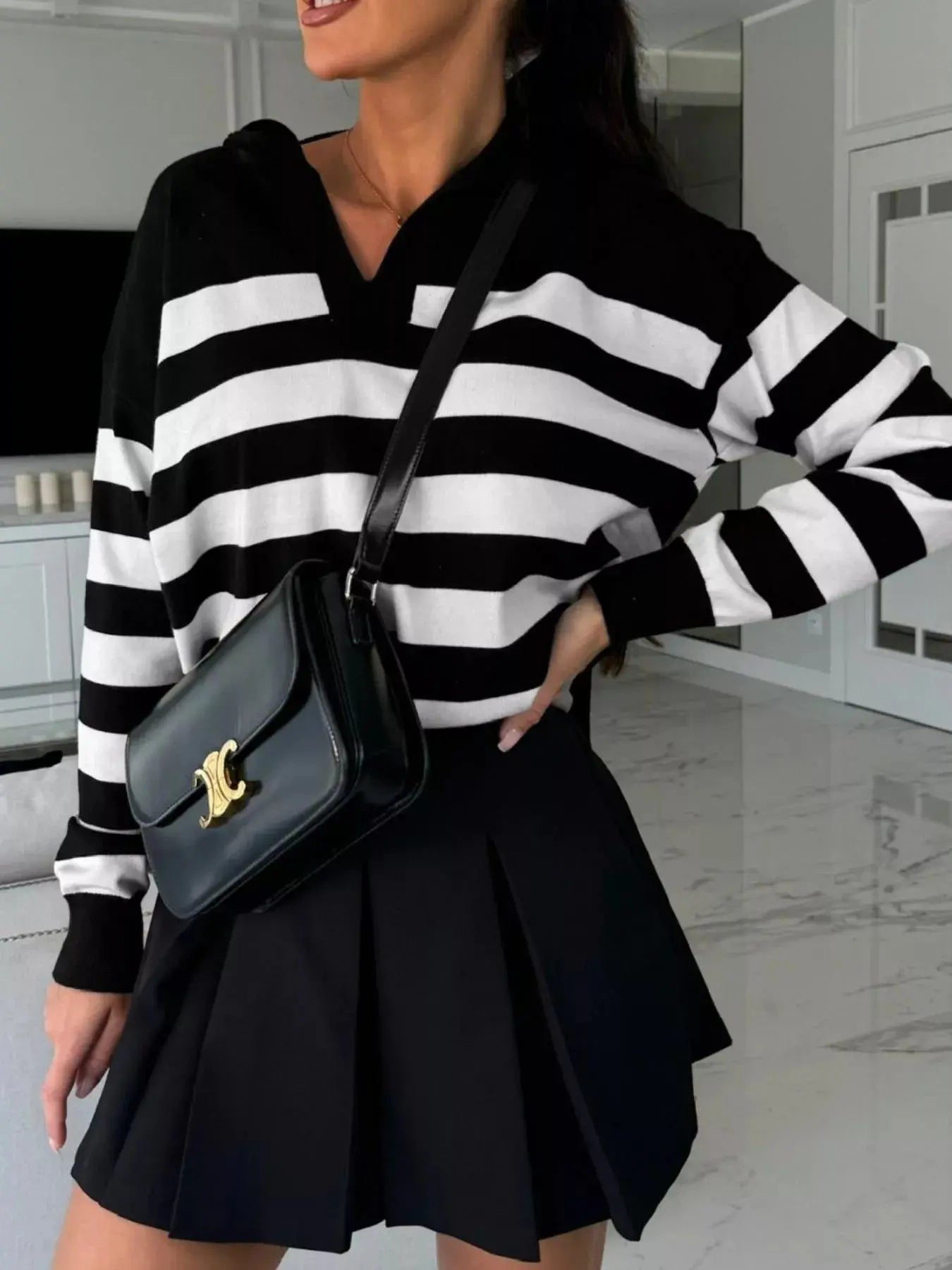 Striped Dropped Shoulder Knit Top - Charmdeals