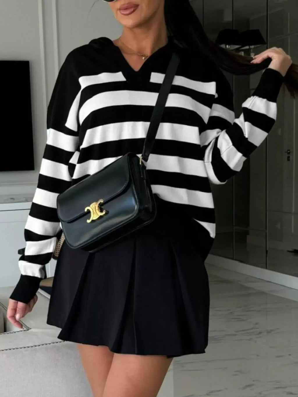 Striped Dropped Shoulder Knit Top - Charmdeals
